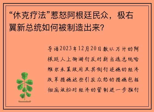 “休克疗法”惹怒阿根廷民众，极右翼新总统如何被制造出来？