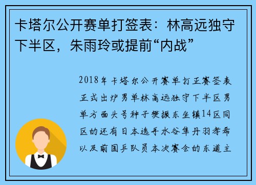 卡塔尔公开赛单打签表：林高远独守下半区，朱雨玲或提前“内战”